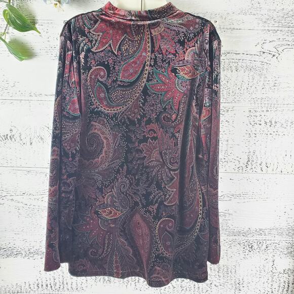 Vintage Leslie Fay Paisley Velvet Blouse Top Sz 14 Gothic Boho Cottagecore - Picture 5 of 8